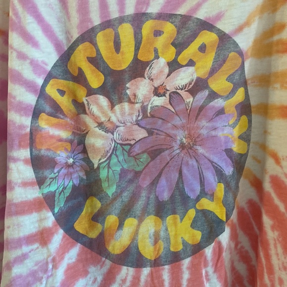 NWOT Lucky Brand Tee Size Large. Naturally Lucky - with Floral and Tie-Dye - Picture 2 of 5